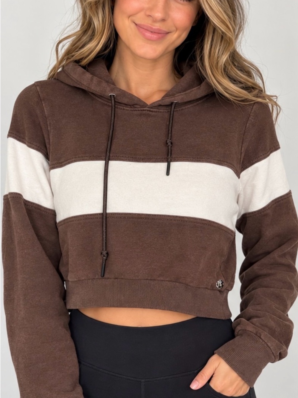 BuffBunny Brown & Cream Cropped Striped Hoodie